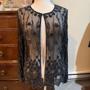 Vintage Black Beaded Sheer Cardigan